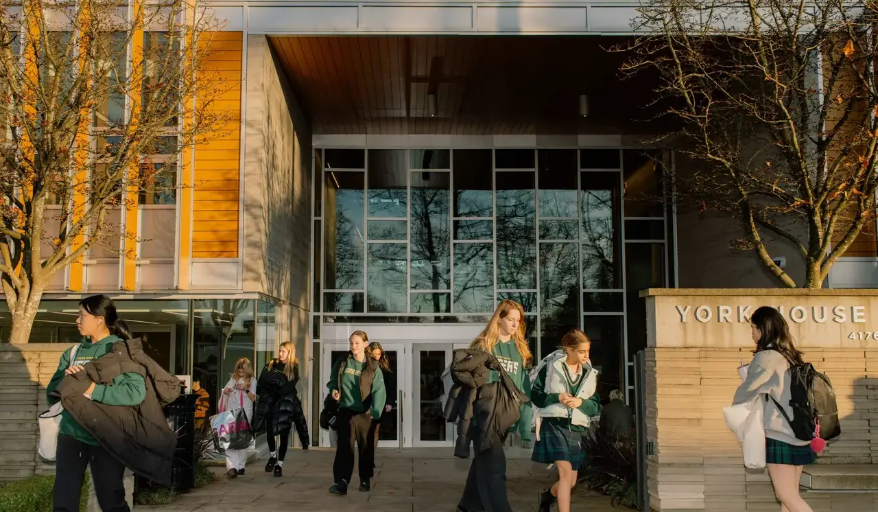 Students leaving entrance of York House